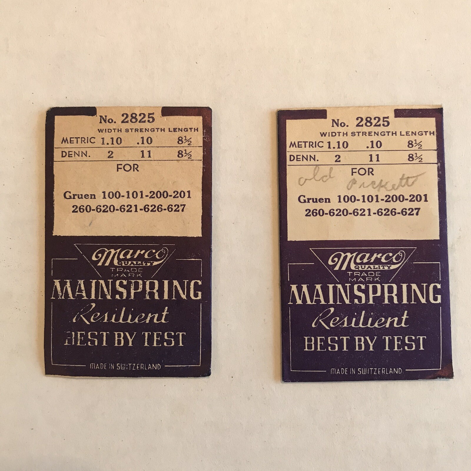 Lot of 2 Marco Mainspring Resilient Best by Test No. 2825 Watch Parts