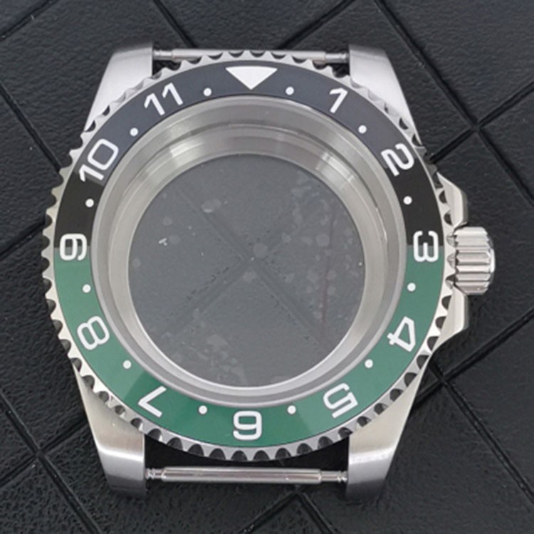 Stainless Steel Watch Case Flat Sapphire Glass Case Shell For NH34 GMT Movement