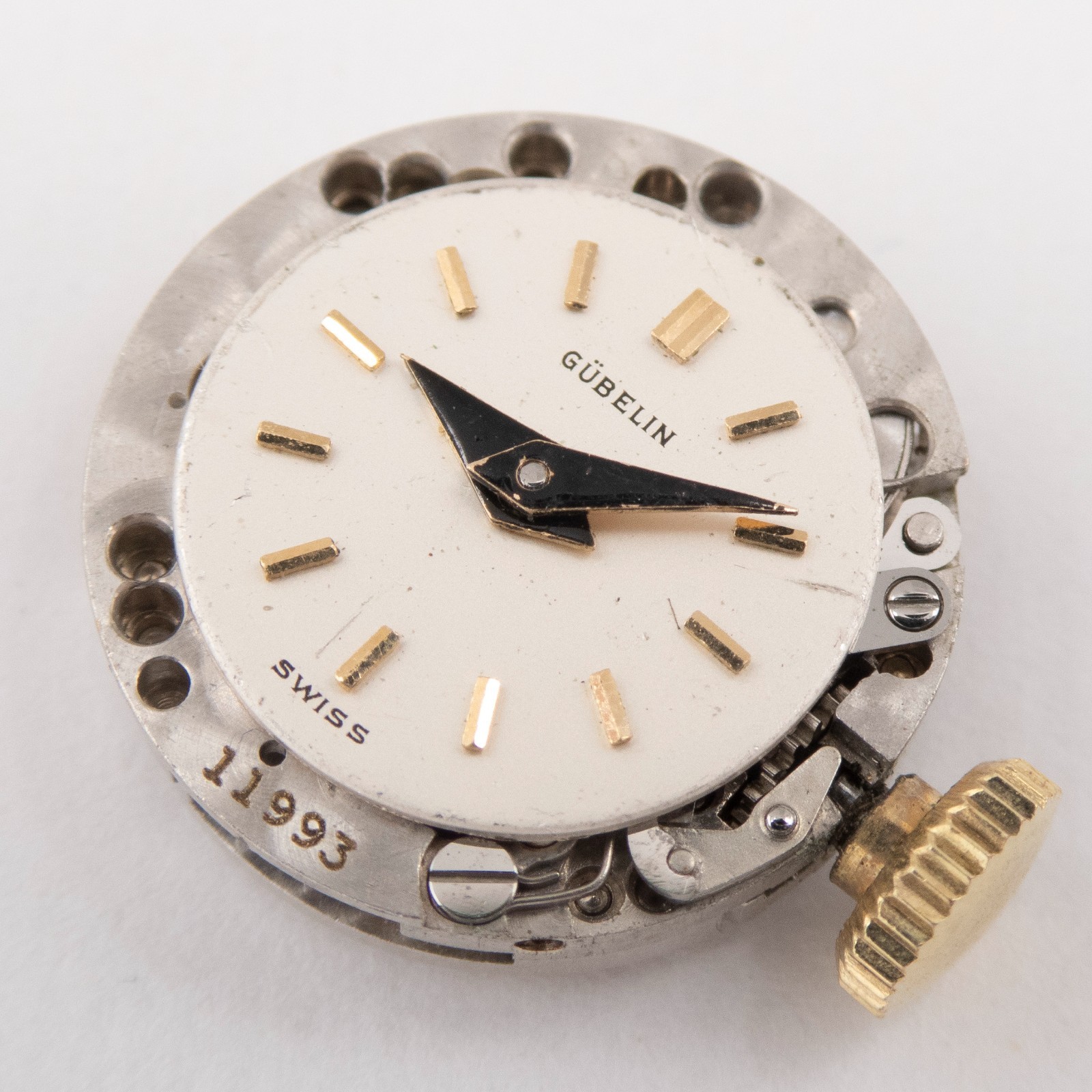 Vintage Gubelin 13.7 x 4.4 mm 19-Jewel Wristwatch Movement, Keeps Time