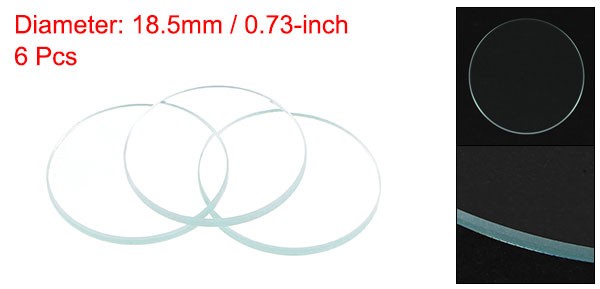 Round Flat Watch Crystal Lens Glass 18.5mm Dia Replacement Parts Clear 6Set