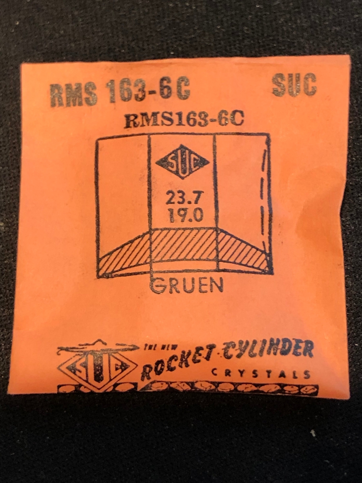 SUC Rocket Faceted Crystal RMS 163-6C for GRUEN – 23.7 x 19.0mm – New