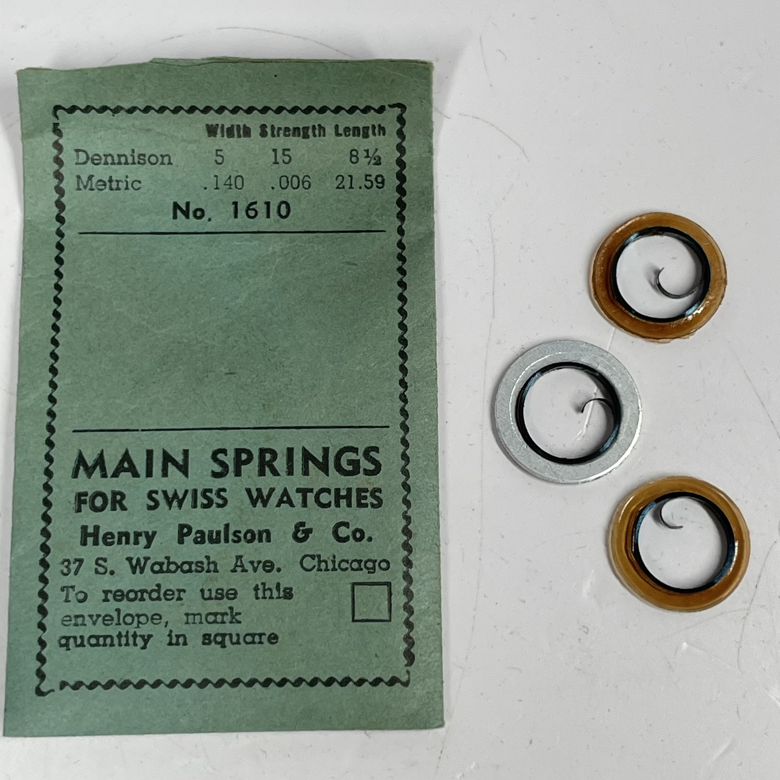 Henry Paulson Mainspring #1610 For Swiss Watches 5-15-8 1/2