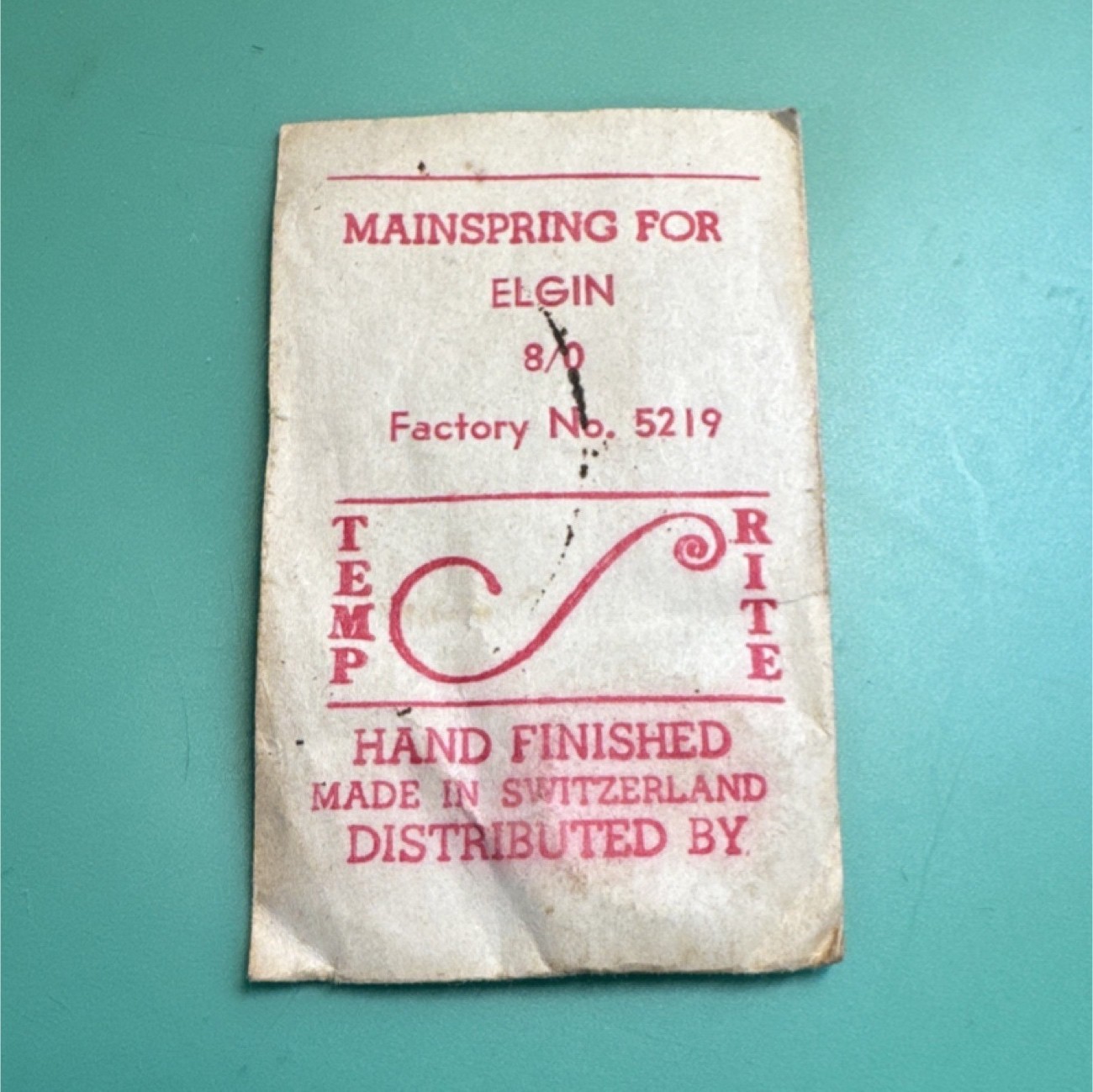 Temp Rite Mainspring Hand Finished for Elgin 8/0 Factory No. 5219