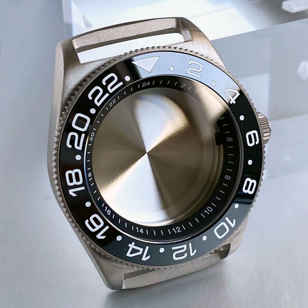 Prevent Allergy Sapphire Glass 42MM Titanium GMT Watch Case Fit NH34 NH35 NH36