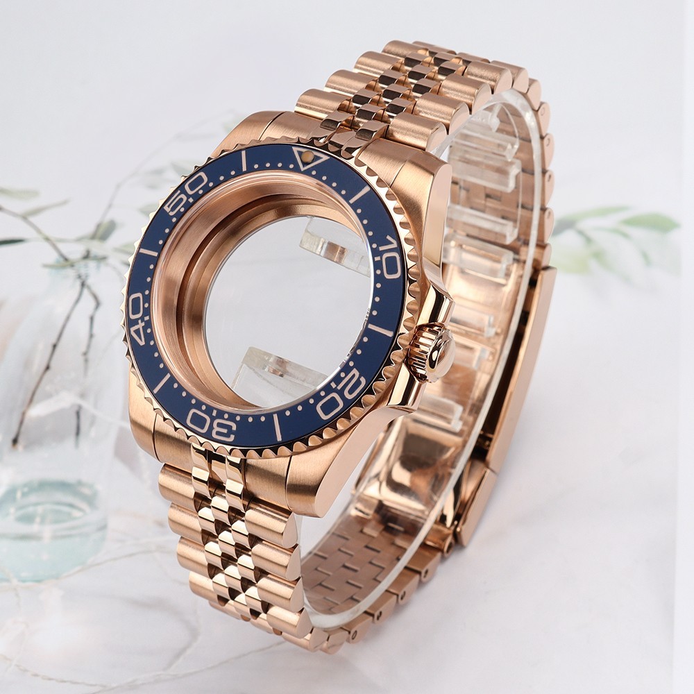 FEIYASHI Luminous Bezel Oyster 40mm Watch Case Rose Gold For Seiko NH35 Movement