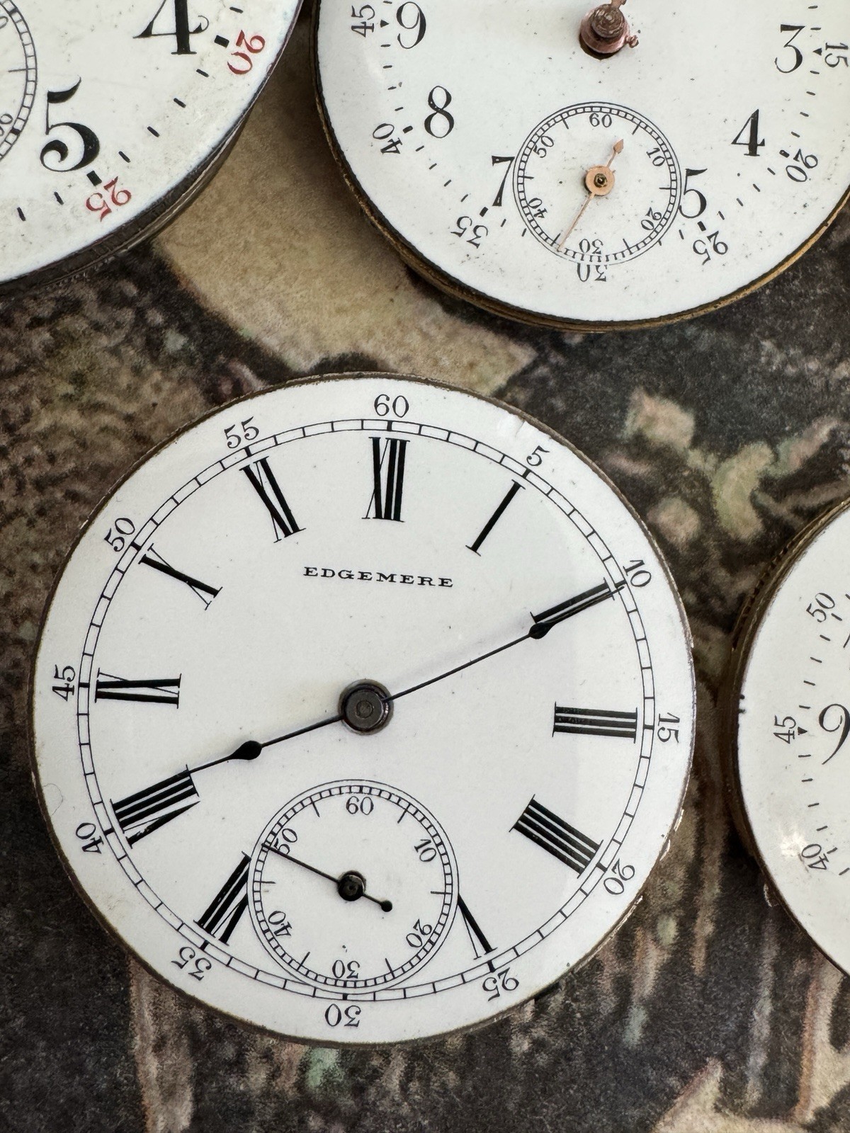 Lot Of 7 Antique Pocket Watch Movements With Porcelain Dials