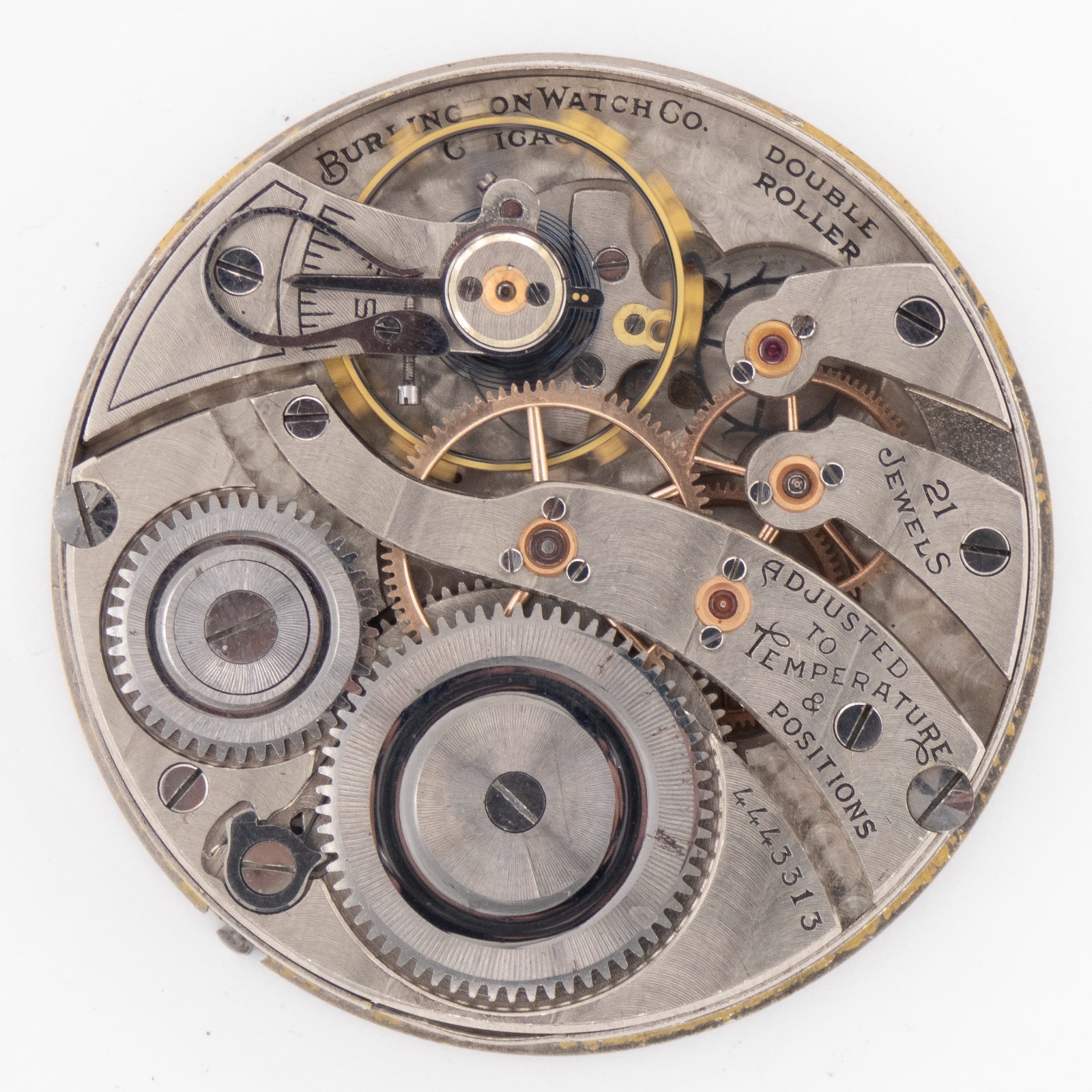 Burlington Railroad Grade 107 16-Size Antique Pocket Watch Movement, Keeps Time