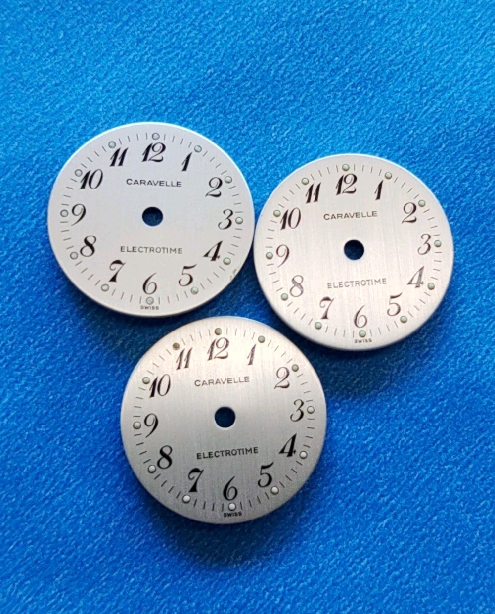 Caravelle Electrotime Swiss 6UDC 17mm Watch Dial. Brushed Silver. Original.