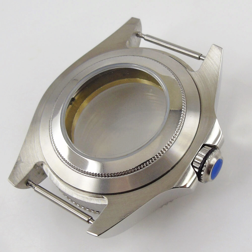 Fit NH35A 40mm Silver Watch Case Sapphire Glass Black White Insert Metal Back