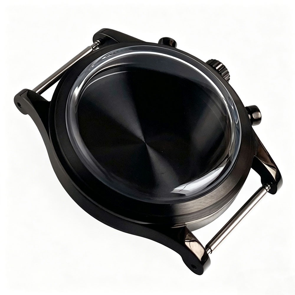 Retro 38mm Steel Watch Case For Miyota OS20 Movt Chronograph Quartz Black Silver