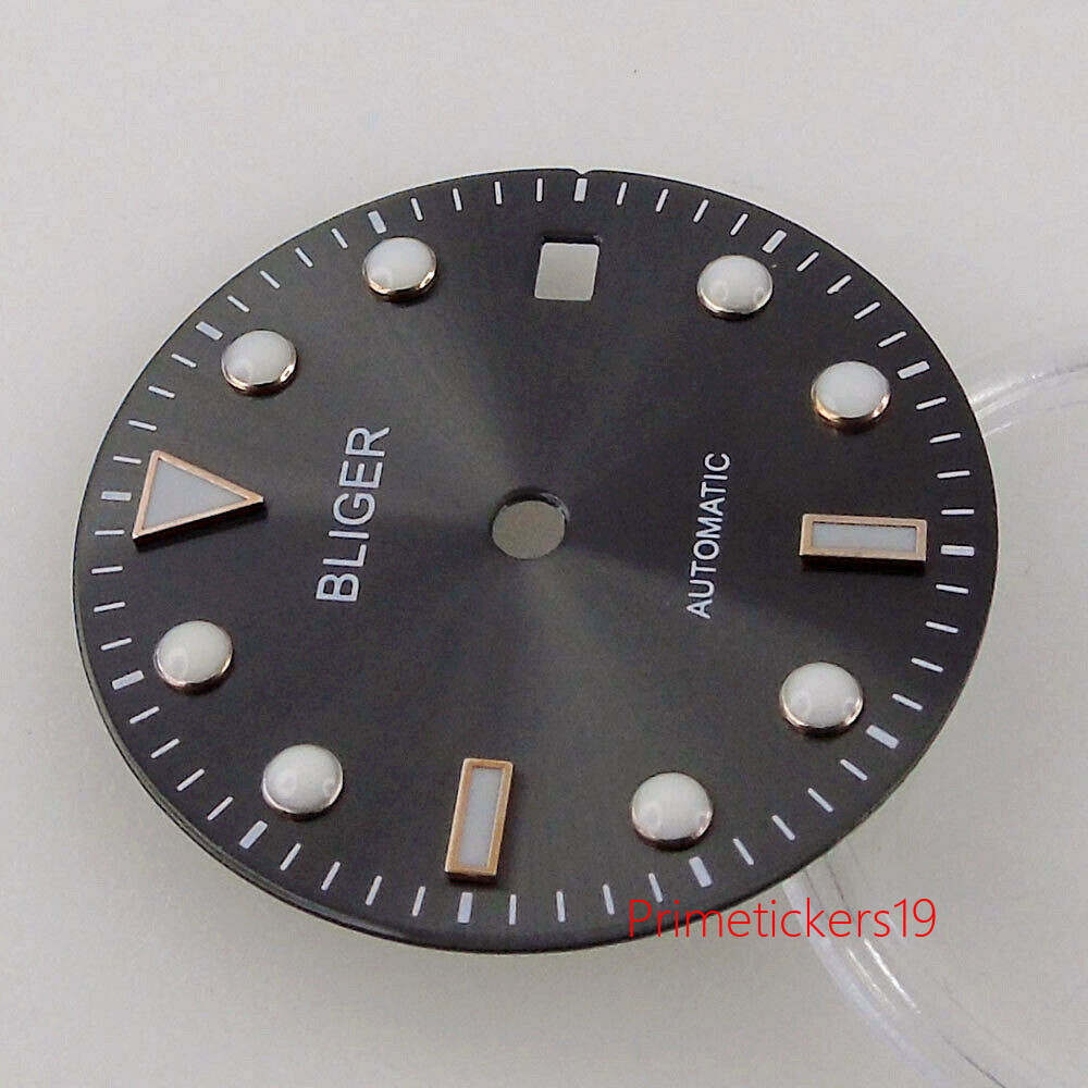 29mm Grey Watch Dial Blue Luminous Rose Gold Edge Fit NH35 NH36 Miyota82 ETA2824