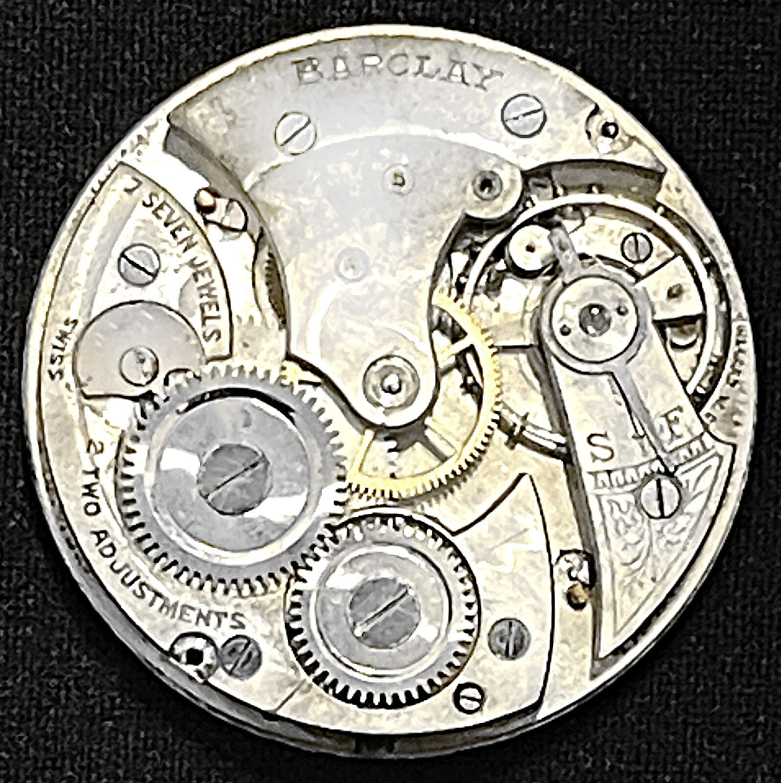 TWO JUILLARD/BARCLAY 7JEWEL ADJ’d. POCKET WATCH MOVEMENTS/DIALS/HANDS FOR PARTS