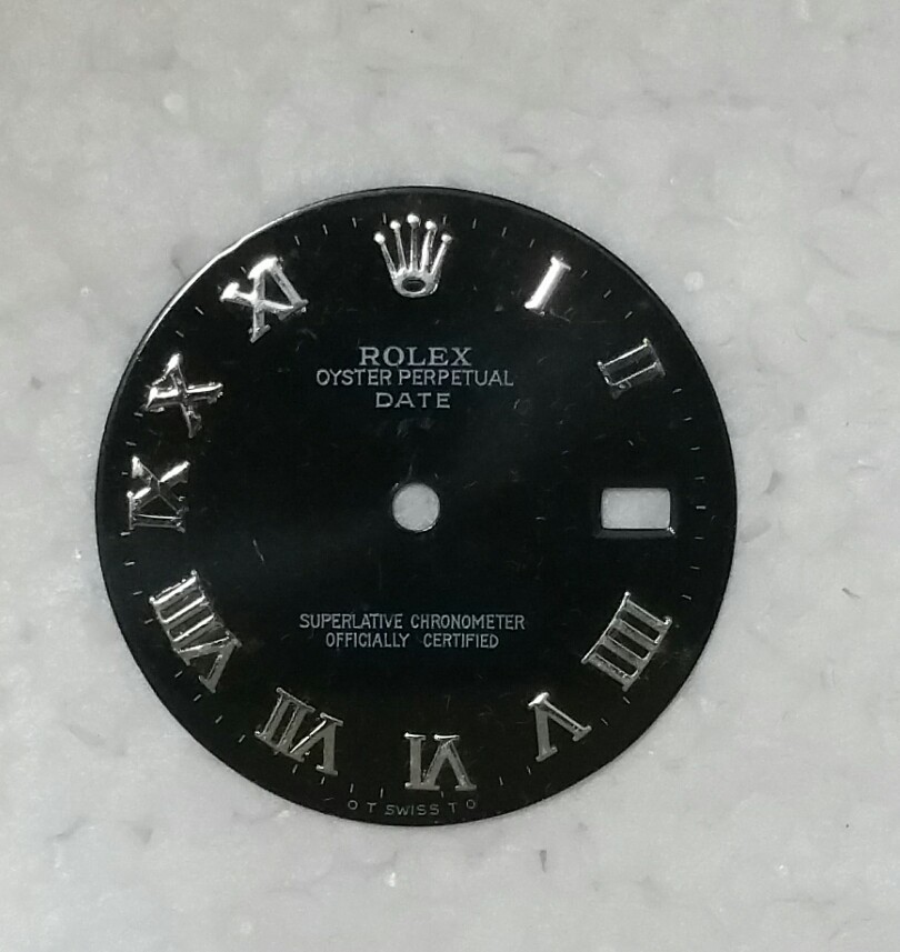 DIAL FOR ROLEX OYSTER PERPETUAL (DATE) BLACK COLOR WITH SILVER ROMAN NUMBERS