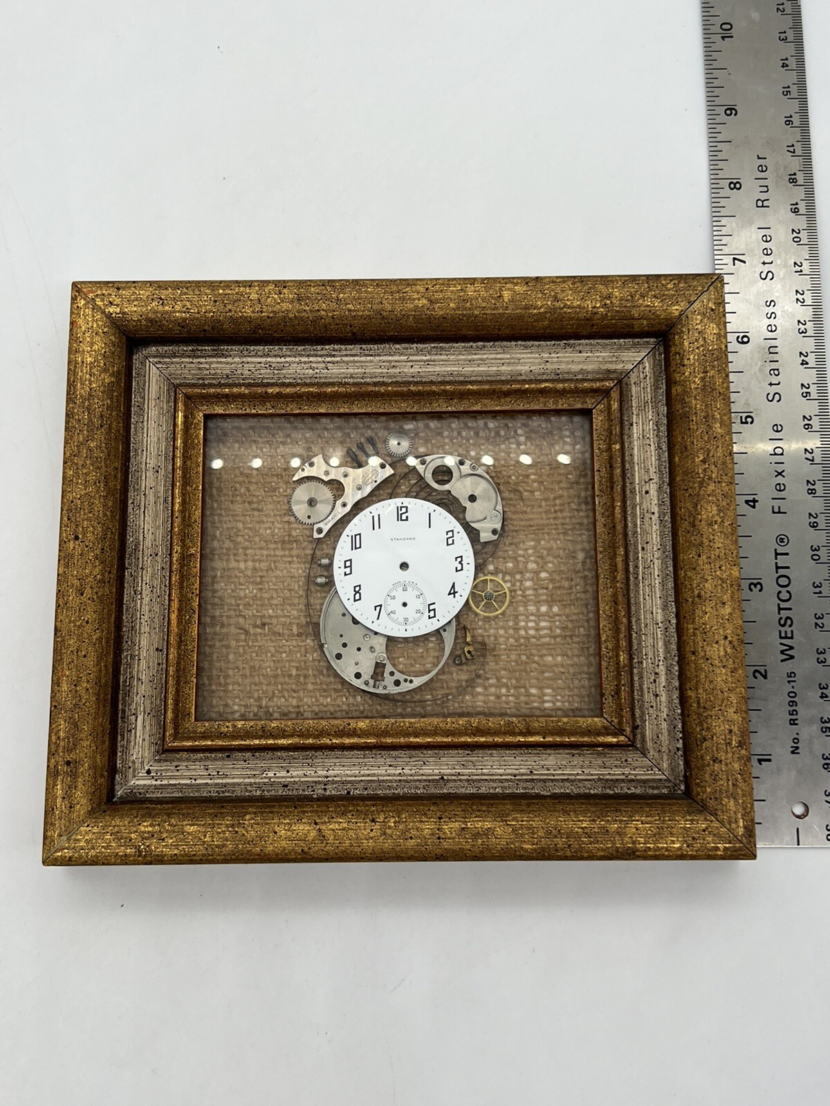 Pocket Watch Exploded Parts Vintage Framed 7.5×6.5” – Standard USA 7 Jewel
