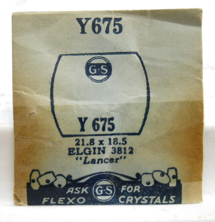 GS Y675 Watch Crystal For Elgin 3812 Lancer – 21.8 x 18.5 mm Replacement Repair