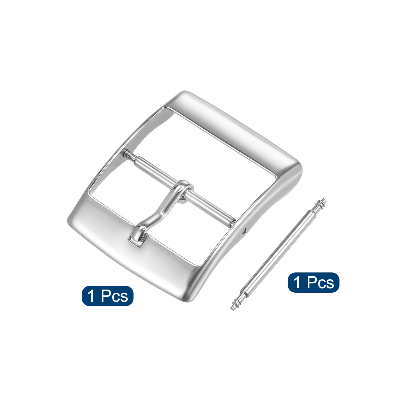 Watch strap clasp, polished stainless steel silver, for 22mm with bar spring