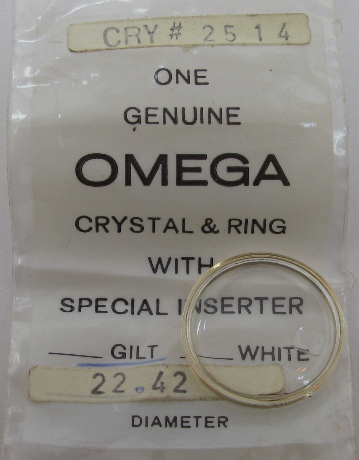 Omega Watch Crystal Acrylic with loupe CRY 2514 22.4 mm yellow gold tension ring