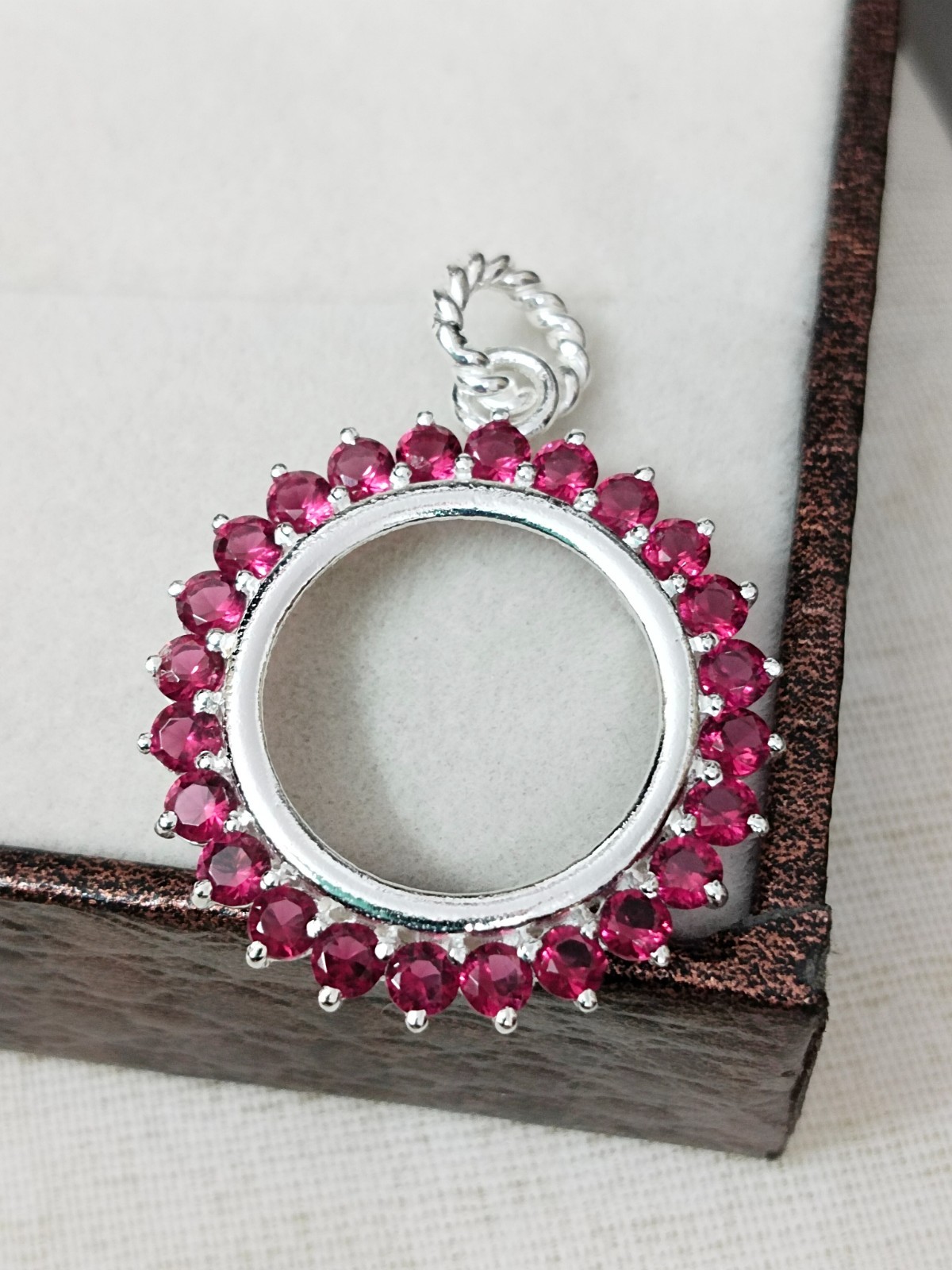 925 Sterling Silver Round Blank Bezel Pendant setting prong Cubic pink CZ Tools