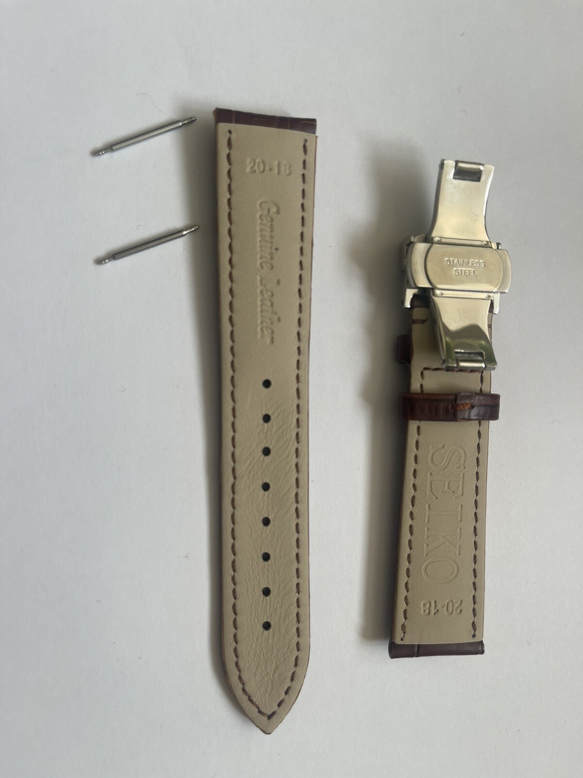 Seiko 20mm Brown Croc Leather Strap with stainless steel Butterfly Deployment