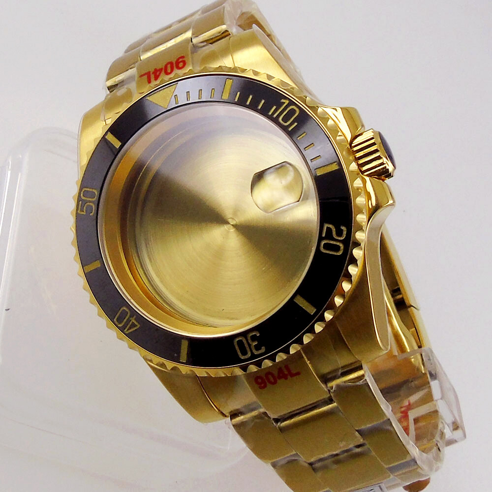 Gold Plated 40mm Watch Case Fit NH34A NH35A NH36A Sapphire Glass Ceramic Bezel