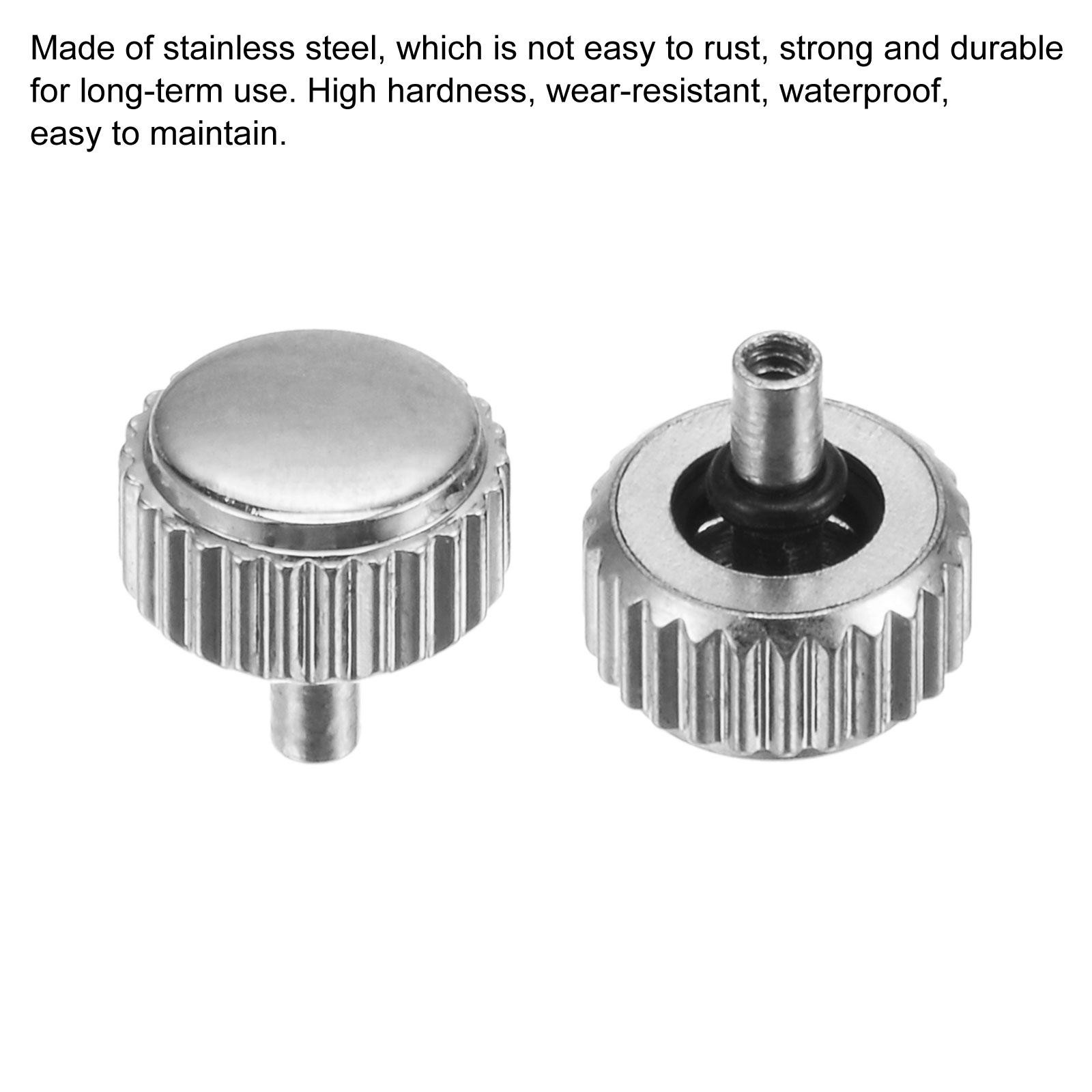 2Pcs 5.3x5mm Watch Crown SUS304 Flat Head Long Stem 2.5mm ID Silver Tone