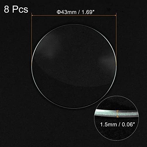8 Pack 43mm Dia. Watch Glass Crystal Lens, Single Dome Round 1.5mm Edge Thicknes