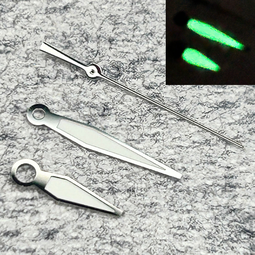 1 Set Silver Pilot Green Luminous Watch Hands Mod For NH35 NH36 NH38 7S26 7S36
