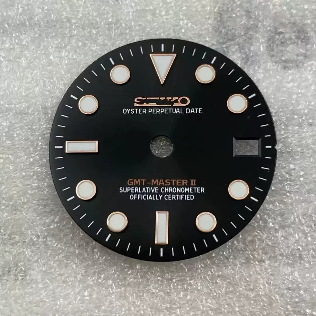 28.5mm GMT Watch Dial Green Blue Luminous For NH34 NH35 Movement