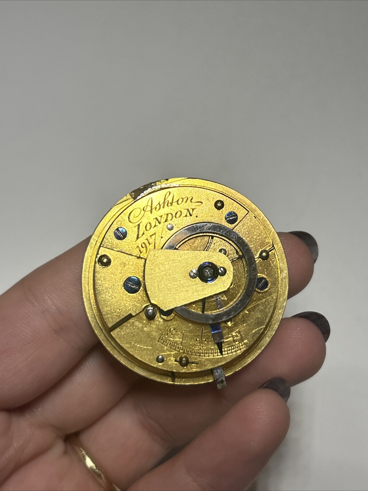 Collectible ASHTON London 1917 Verge Fusee 24k Dial Pwatch Movement