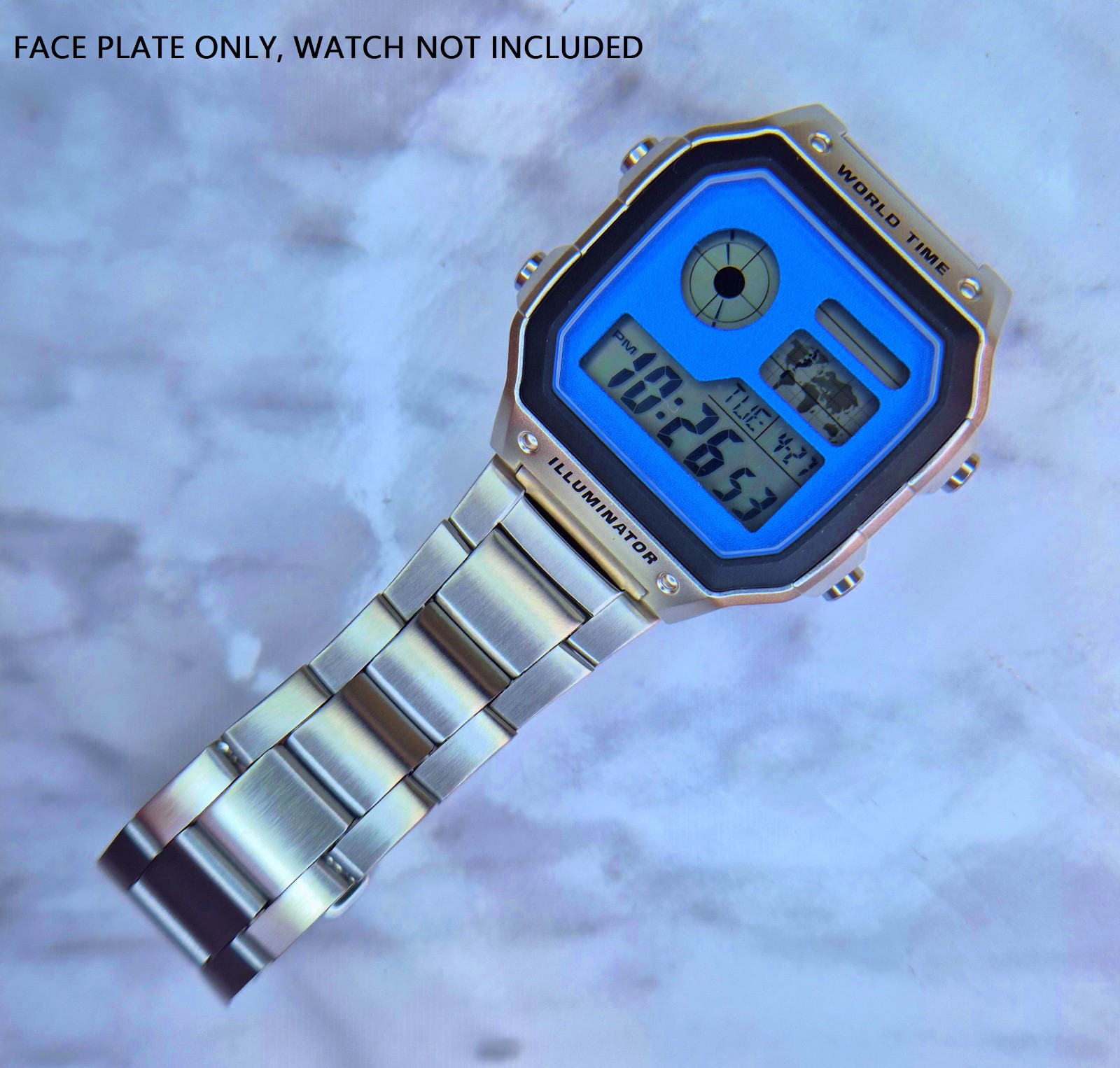 Laser-cut Anodised Aluminium Face Plate for Casio AE-1200 (Casio Royale), Blue