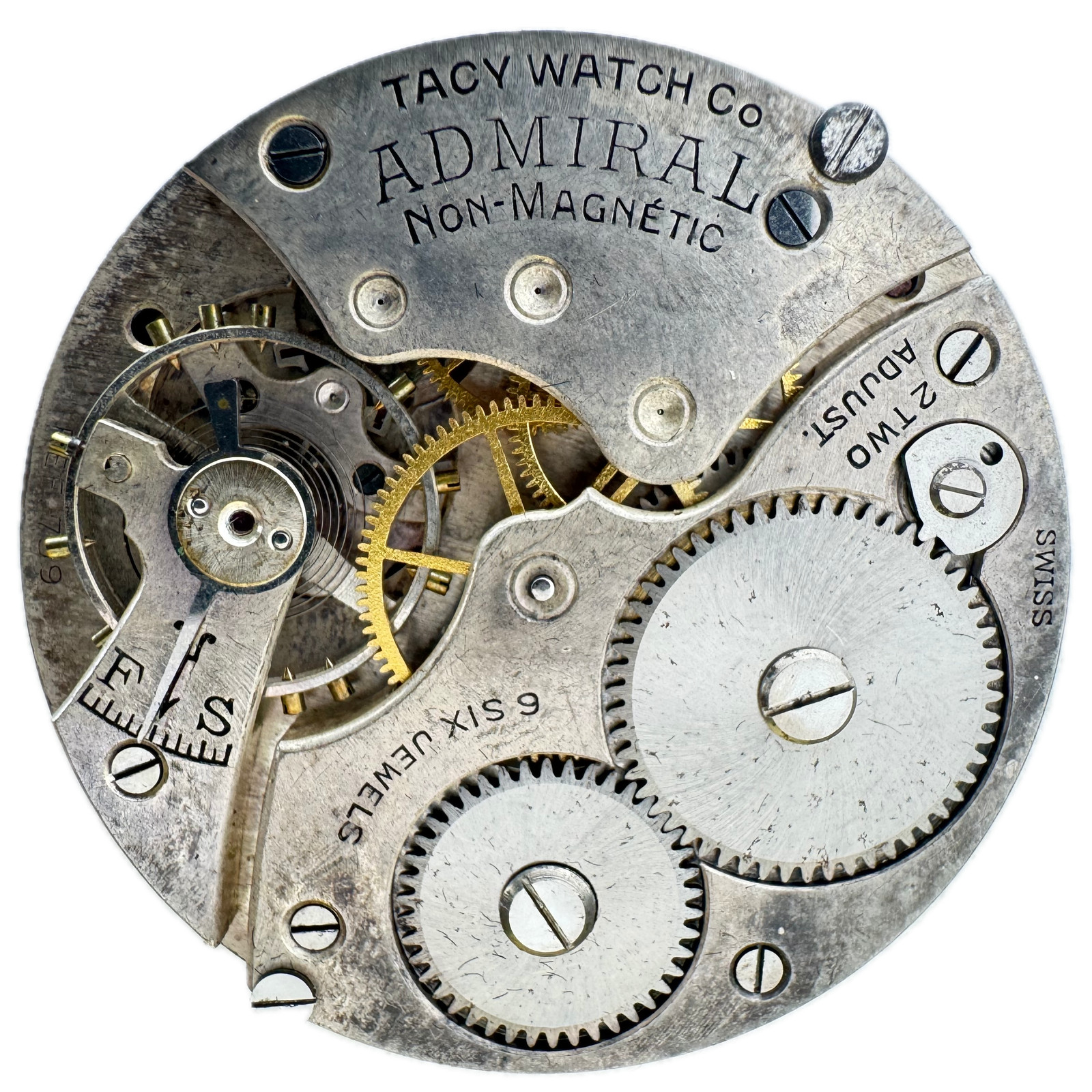 Antique 12s Admiral Non-Magnetic Double Sunk Dial Pocket Watch Movement Swiss 6J
