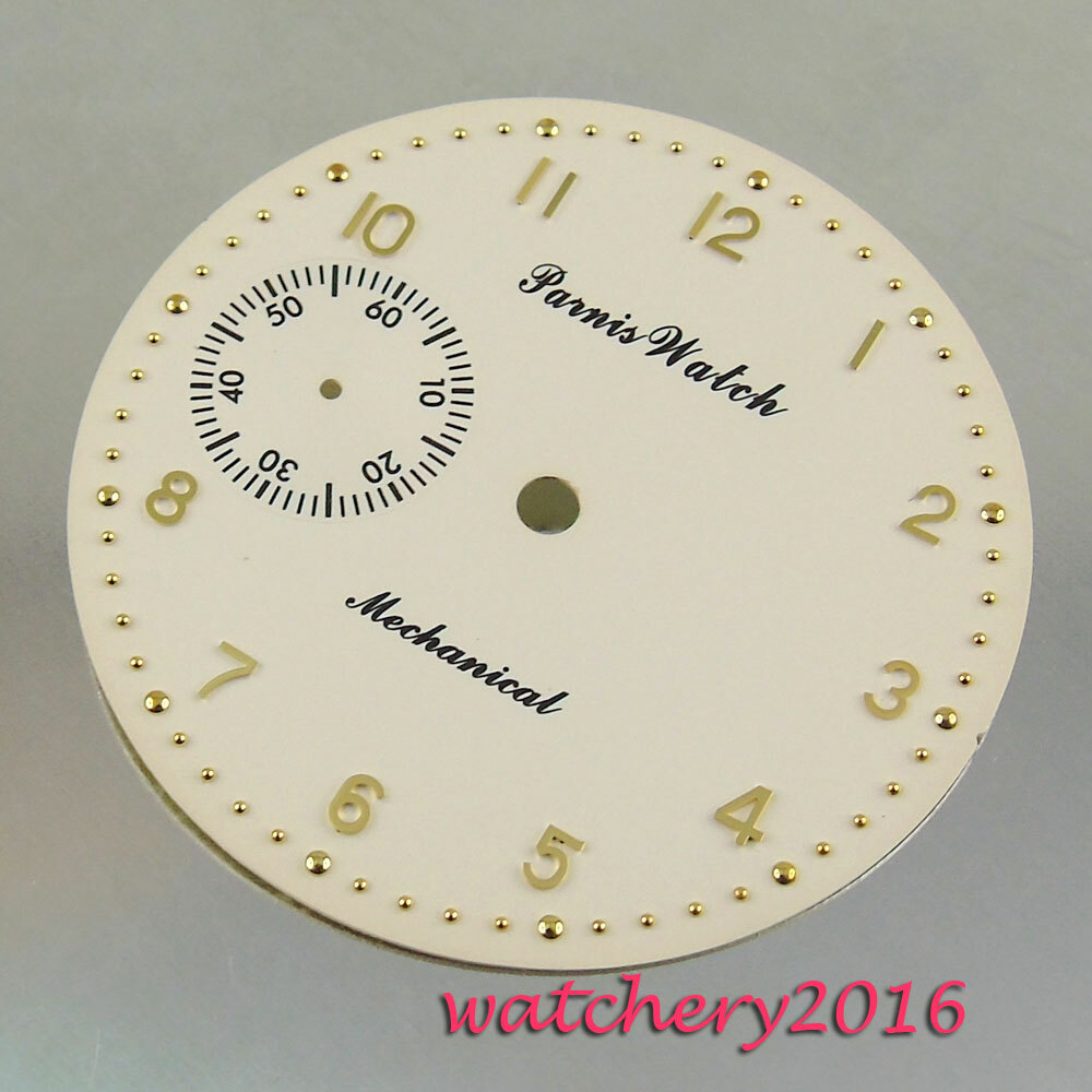 New 38.9mm yellow white dial rose golden Numbers fit 6497 movement Men’s Watch