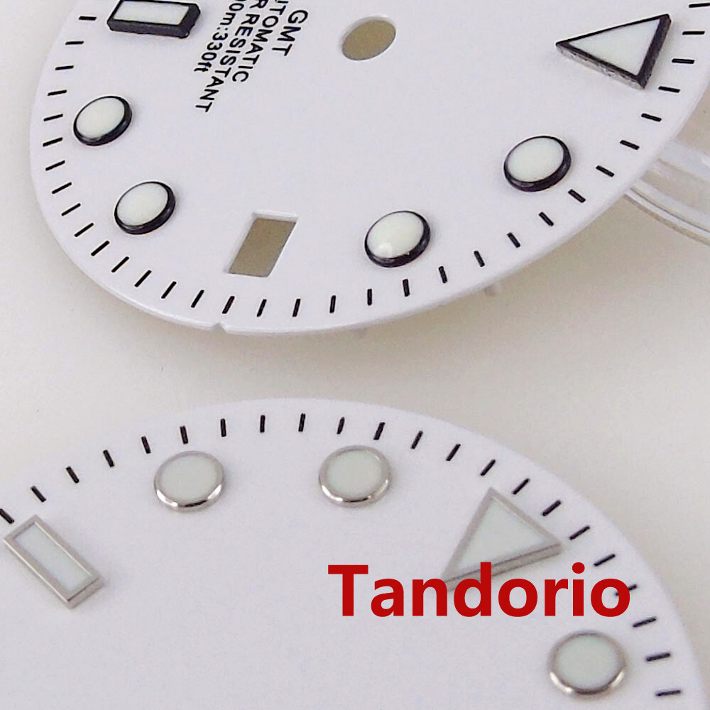 Bliger 29mm GMT White Watch Dial Fit NH34A NH34 Automatic Movement Date Luminous