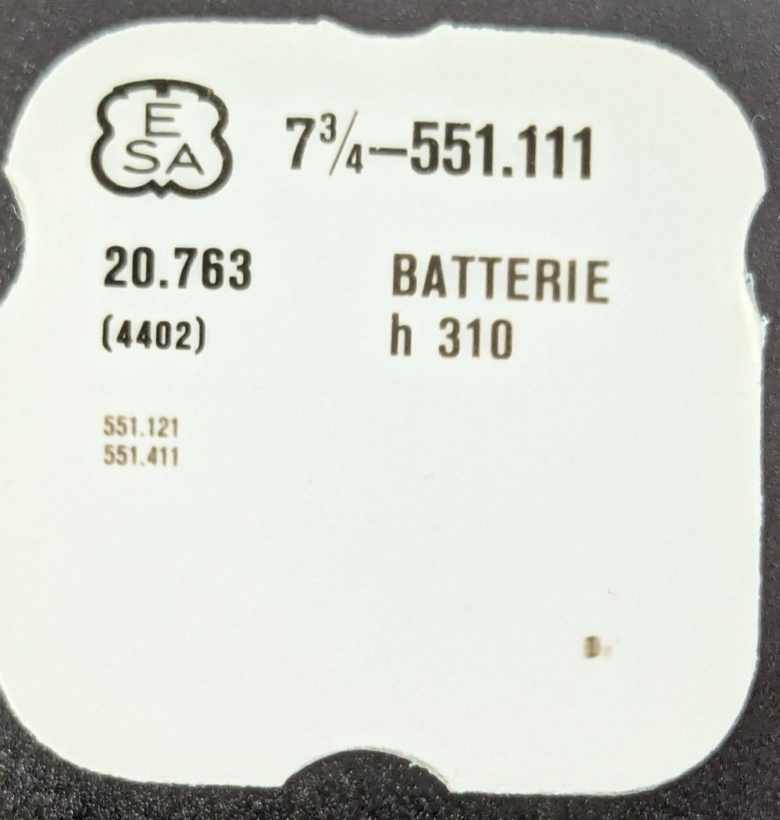 NOS ESA ETA Quartz Watch Cal. 551.111 Part # 20.763 / 4402 Battery Clamp H 310