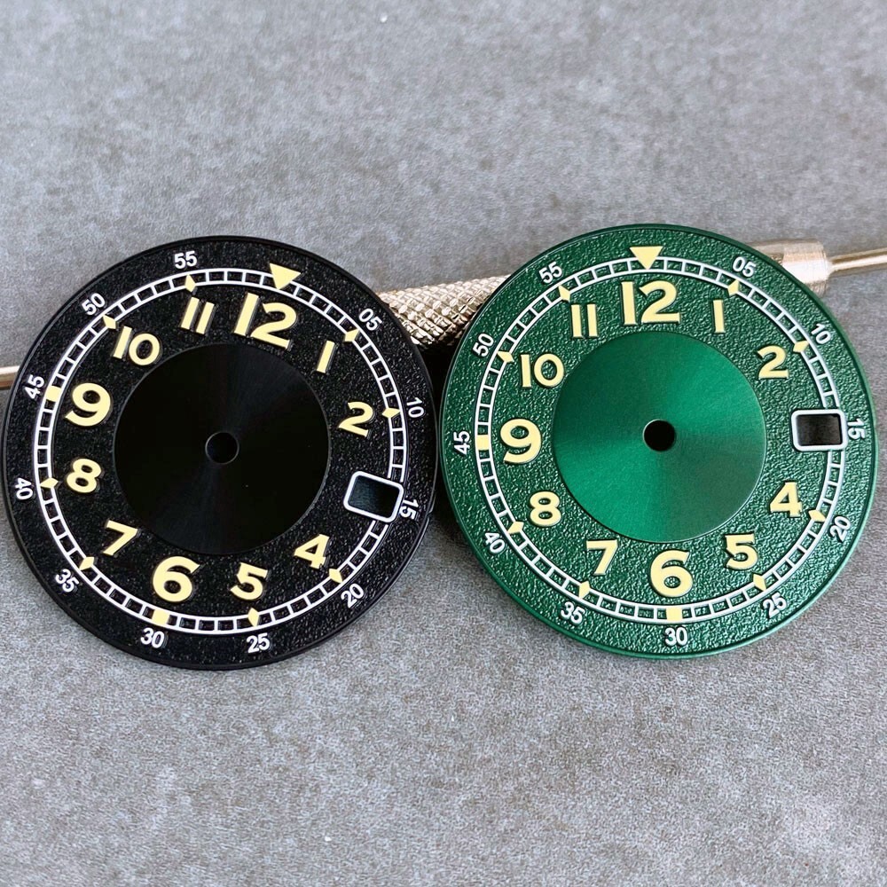 29mm Black Green Texture Super Luminous Dial + Hand Fit NH35A NH36A Mens Watch
