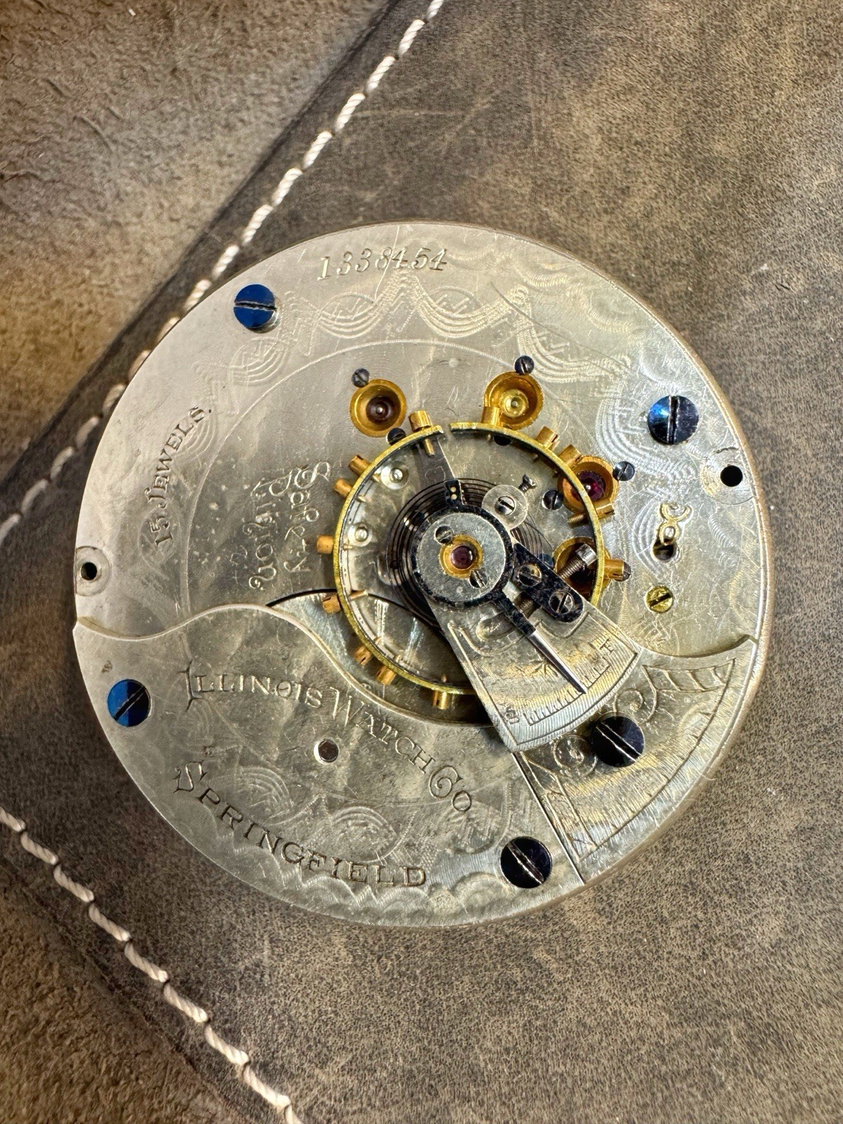 Antique Illinois Watch Company Springfield American Pocket Watch Movement Repair
