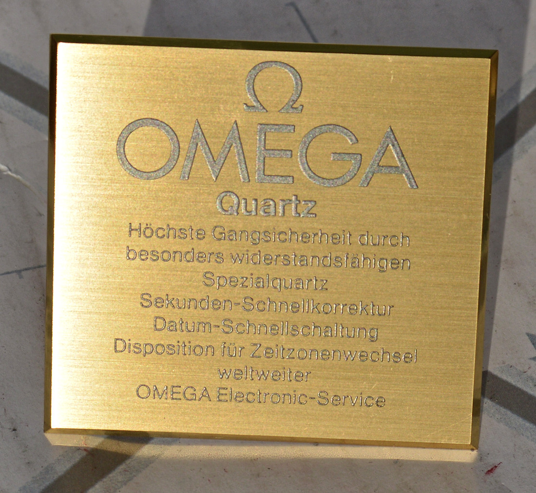 Very Rare Vintage Original Showcase Plate for Omega Quartz Watch