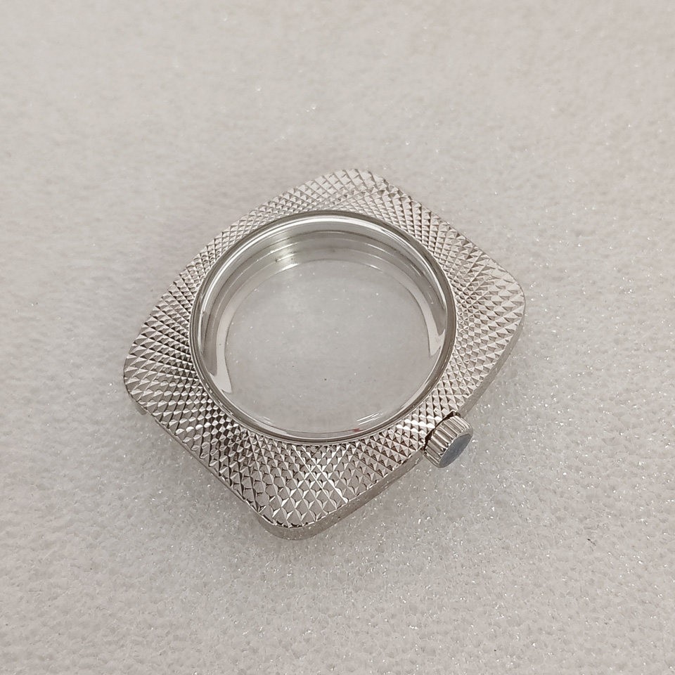 36.5mm Stainless Steel Watch Case & Strap Geometric Design Fit NH35/36 Movement
