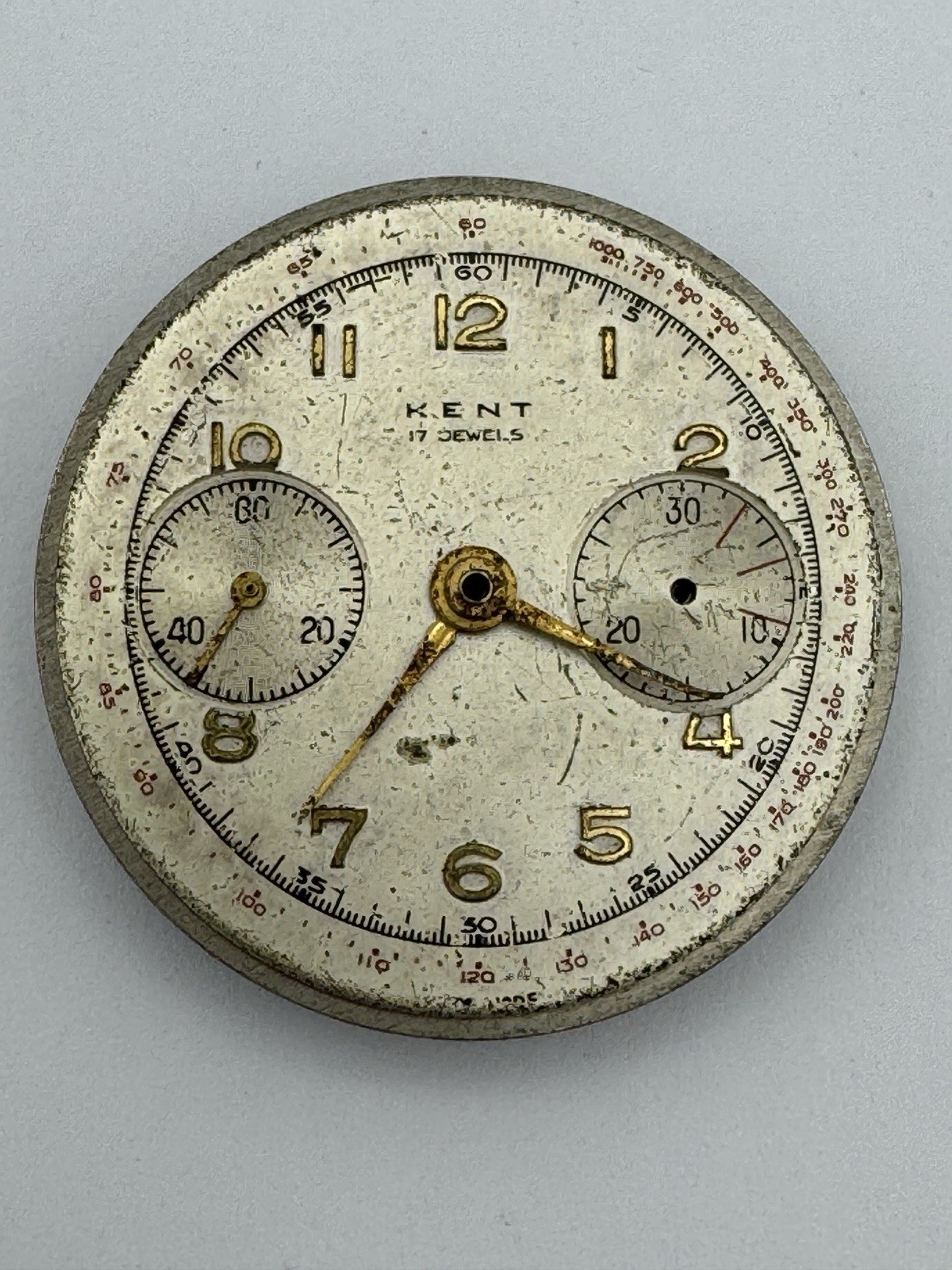 Vintage Kent Chronograph Partial Wristwatch Movement For Parts Or Repair