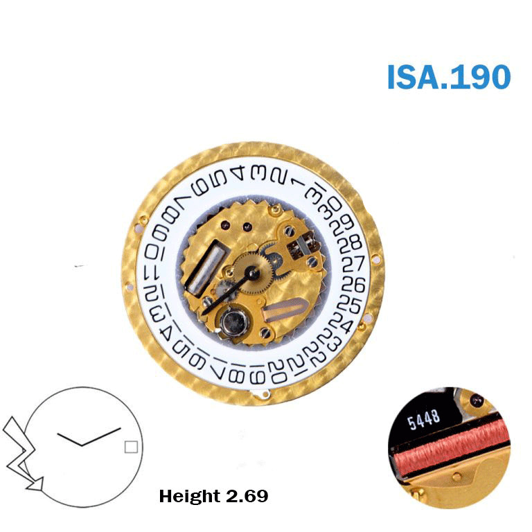 ISA 190 SWISS🇨🇭 MADE, 2Hands, White Date Disk at 3, ” WITHOUT STEM “
