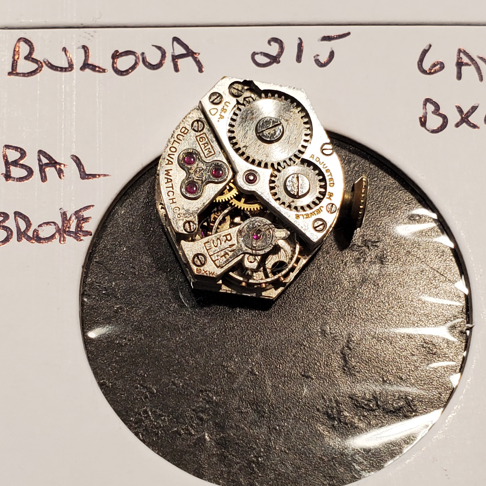 LADIES BULOVA 21J 6AM BXW WRIST WATCH MOVEMENT #1513