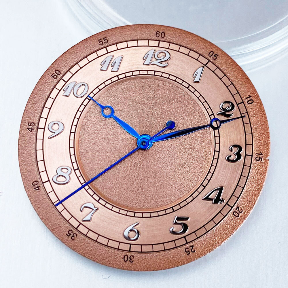 Brown Silver Watch Dial 33.5mm Blue Arabic Numerals Hand Set Fit NH35 NH36 NH38