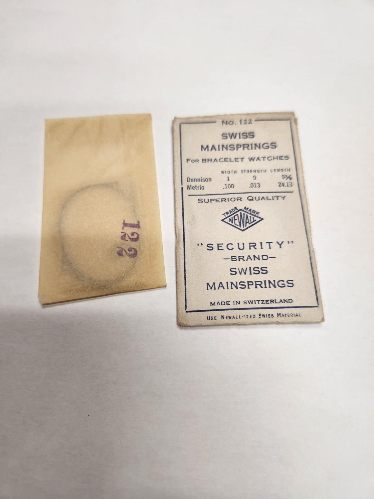 Newall Security Swiss Mainspring No. #122 for Bracelet Watches, .100 .013 24.13