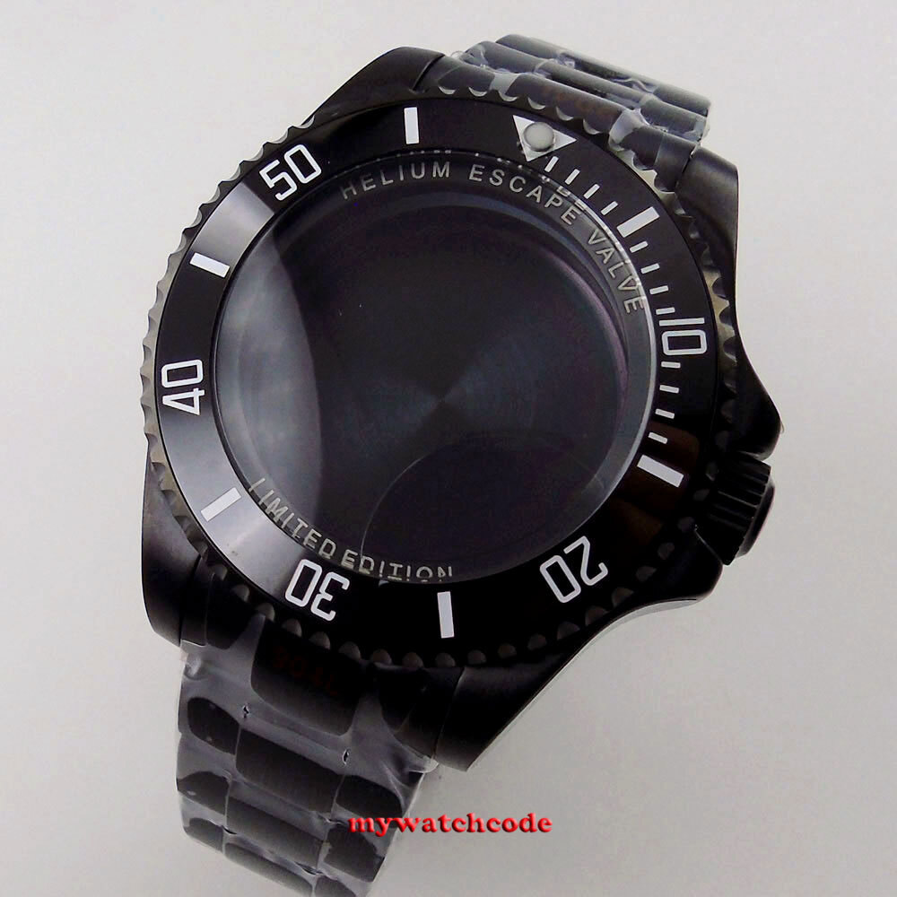 Black PVD 43mm SEA automatic Watch Case Strap Fit 2824 2836 8215 NH35 NH36 NH34