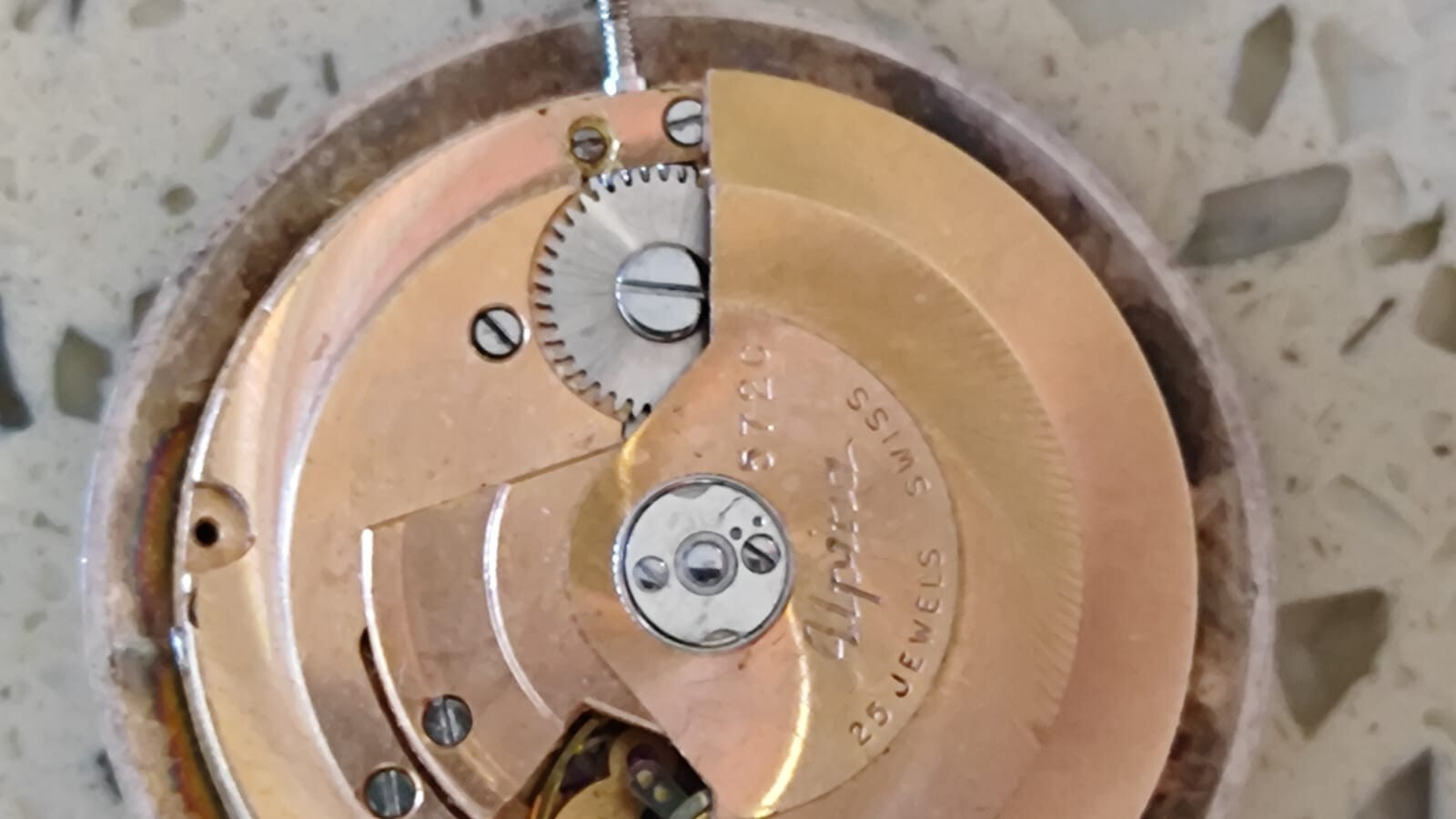 Alpina 572C-Vintage MOVEMENT with Dial Work & Stop FOR PARTS USED