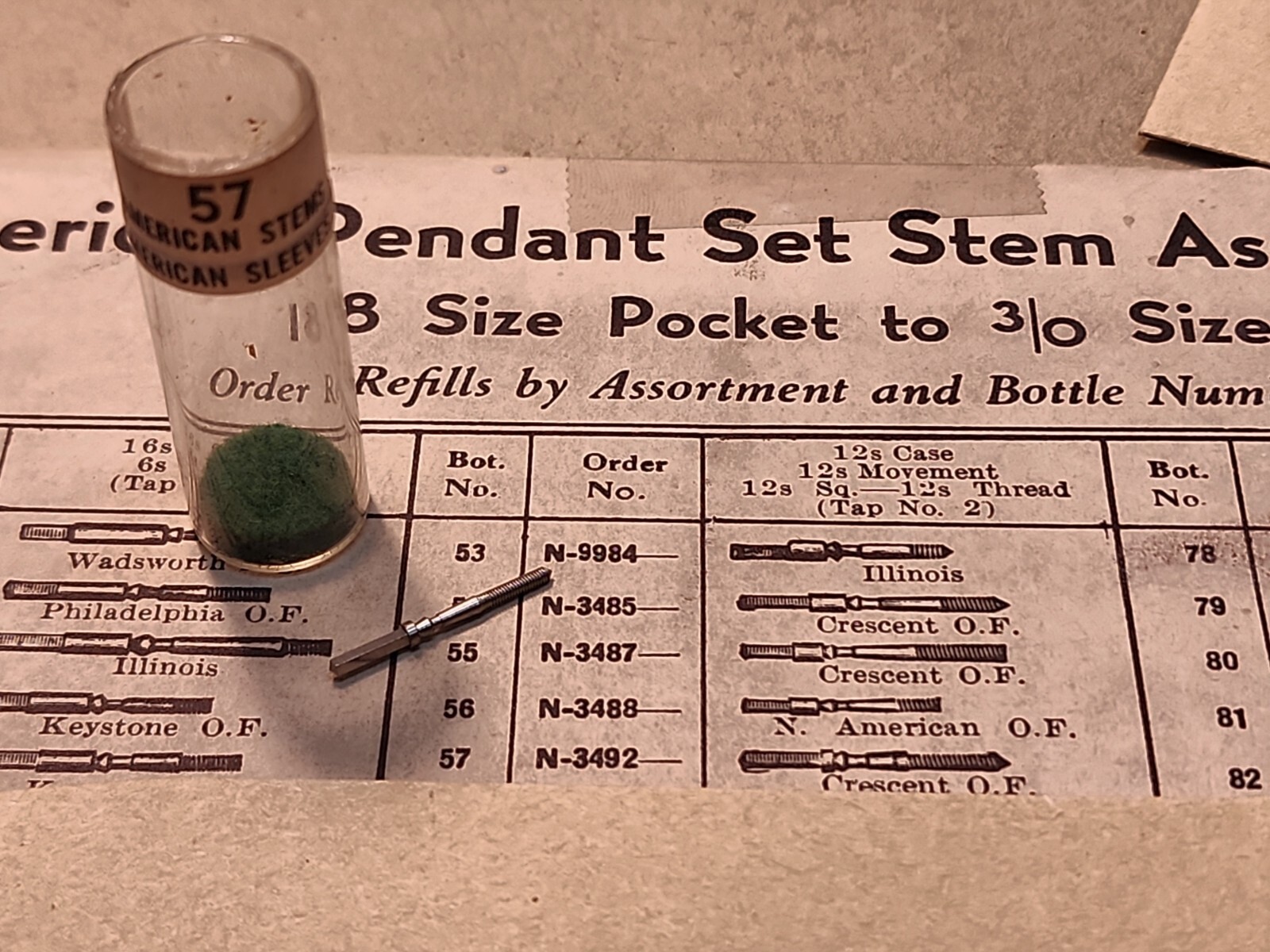 NOS American Pocket Watch Stem For 12s Crescent OF Case N-3492