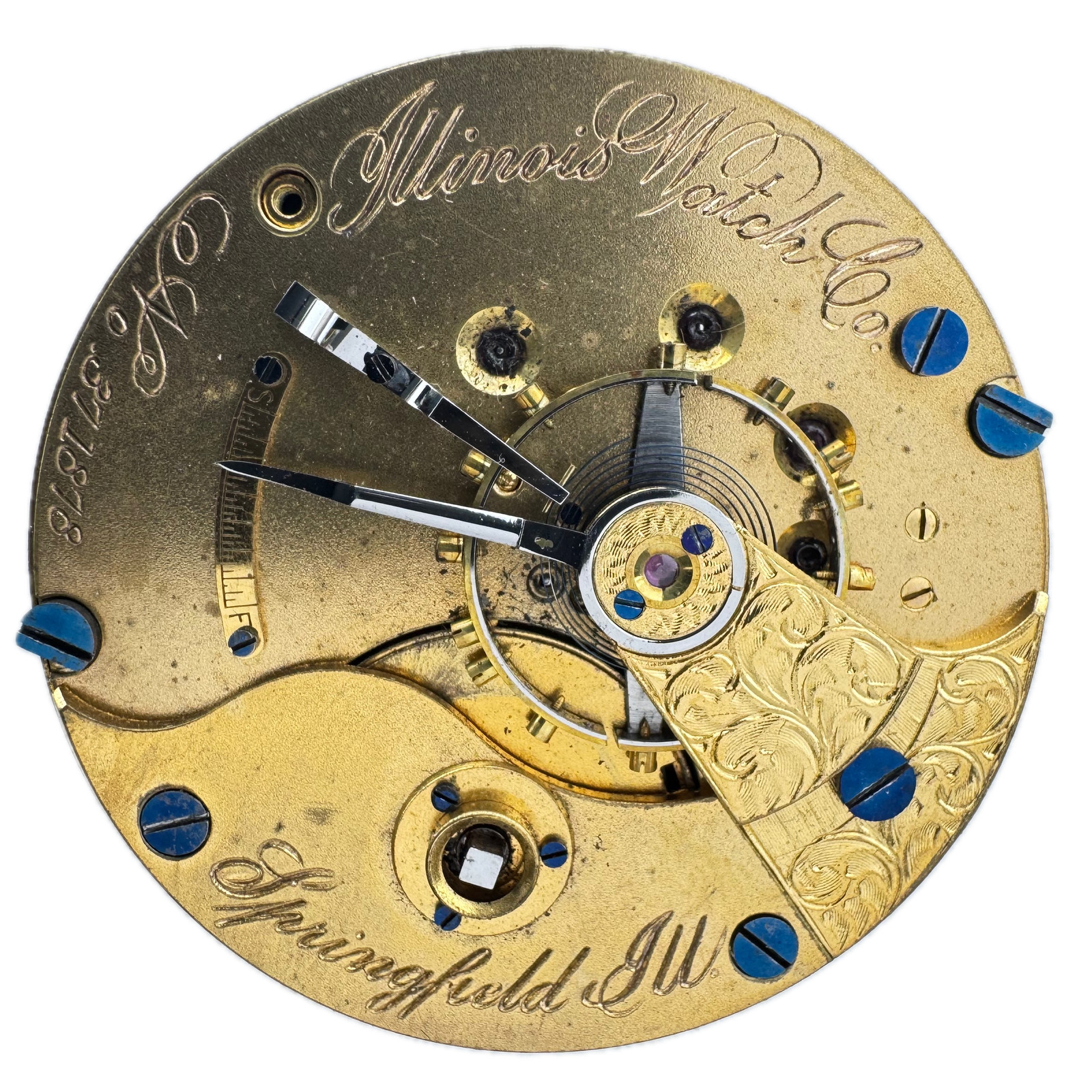 Antique 18s 1882 Illinois Roman Gilt Finish Key Wind Pocket Watch Movement 2 USA