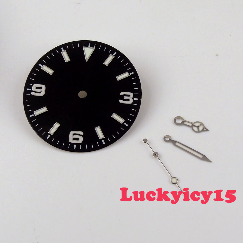 Luminous 29mm black watch dial fit for NH35 NH35A NH36 movement Dial+hands
