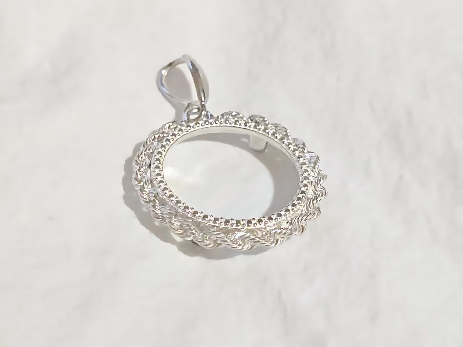 925 Sterling Silver Prong Back Illusion Rope Bezel for 18mm Dime 10 Cent Coins