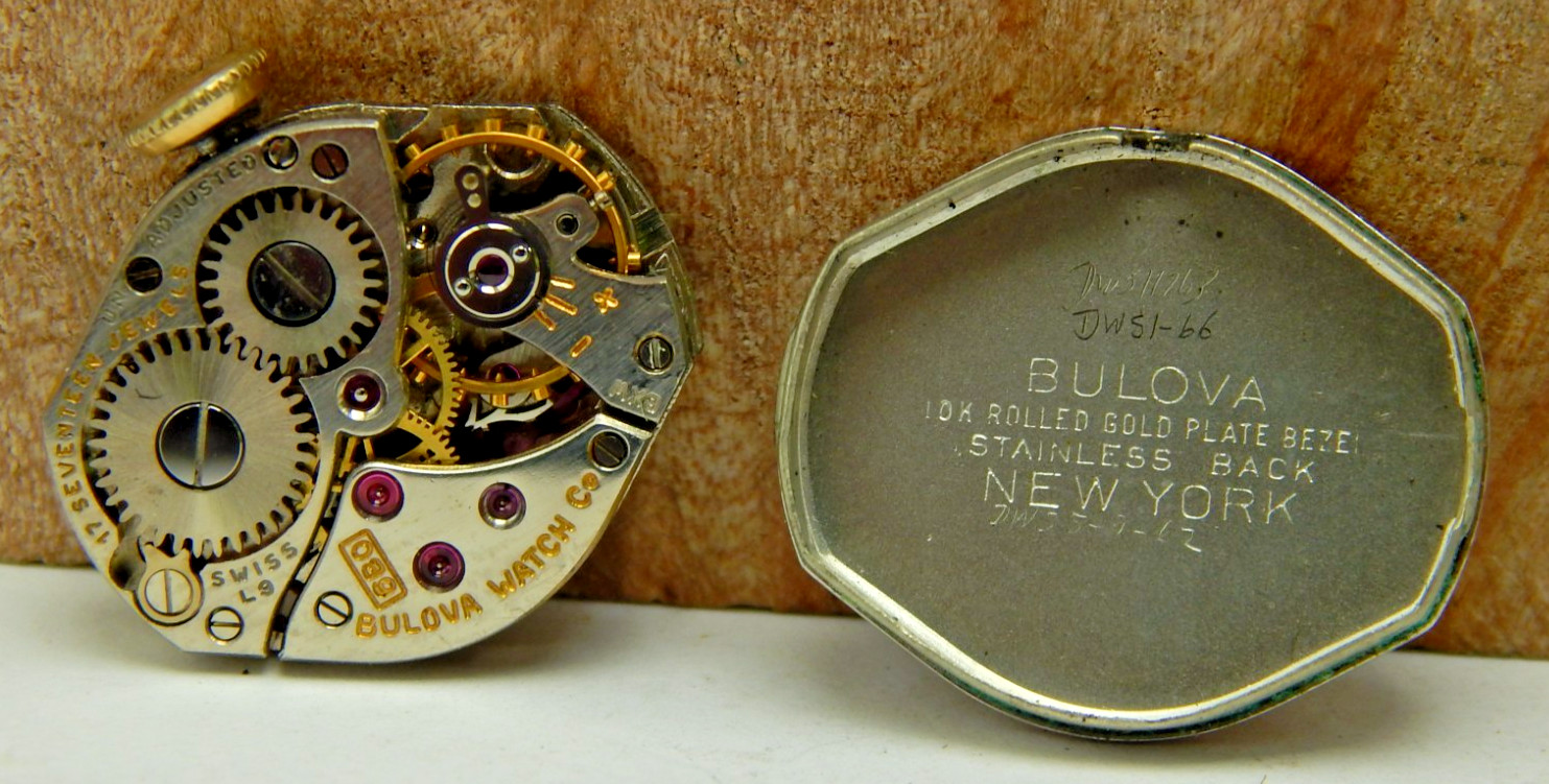 Vintage 1959 Bulova 6B0 17 jewel ladies wrist watch movement with dial & crown